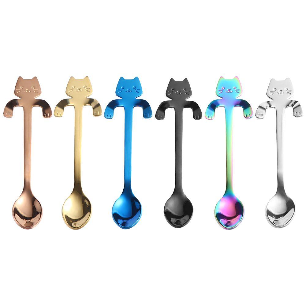 Cat Cartoon Kitchen Gadget Coffee Drinking Stainless Steel Flatware Stirring Spoons Teaspoon Dessert Spoon Coffee Spoon