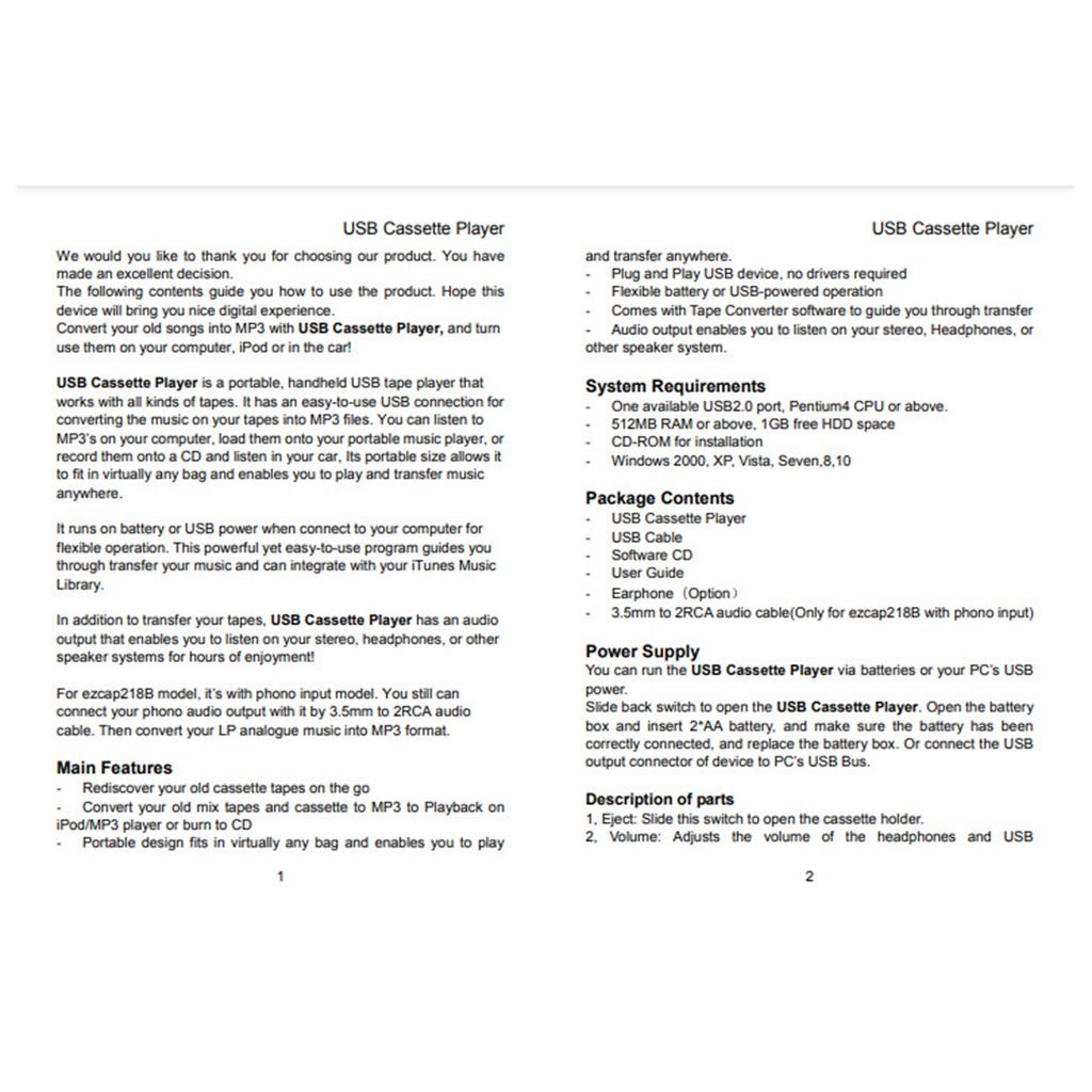 Portable USB Tape Player Convert Cassettes To MP3/CDs USB Cassettes Recorder Compatibility with Laptops and Computers