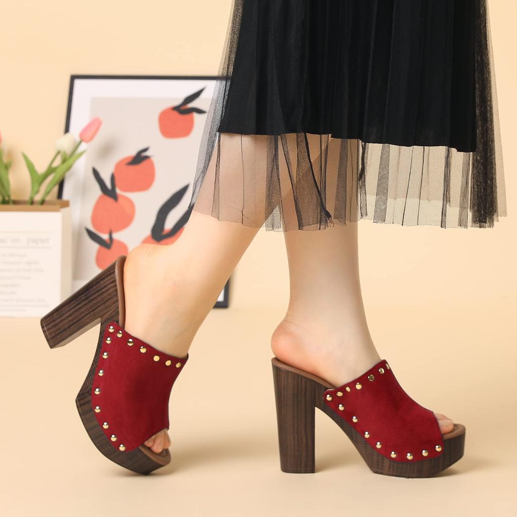 Allegra K Women's Open-Toe Platform Slide Mule Sandals with Thick Heels, Red, Size 25.5cm