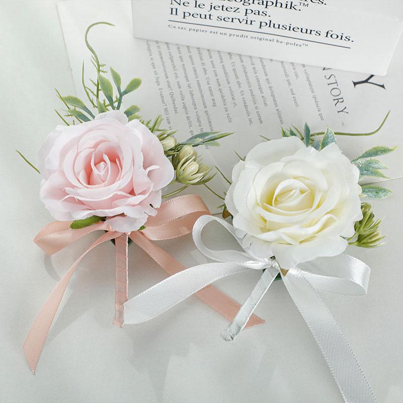 1 pz Fiore Artificiale Accessori Matrimonio Corsage da Polso Bottoniera Matrimonio Braccialetti per Damigelle Rose di Seta