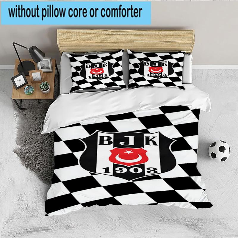 Besiktas Istanbul Voetbalclub 3-delige beddengoedset, Ideaal voor 1 dekbedovertrek en 2 kussenslopen, Perfect voor fan cadeau, Ideaal voor Slaapkamer, Studentenkamer