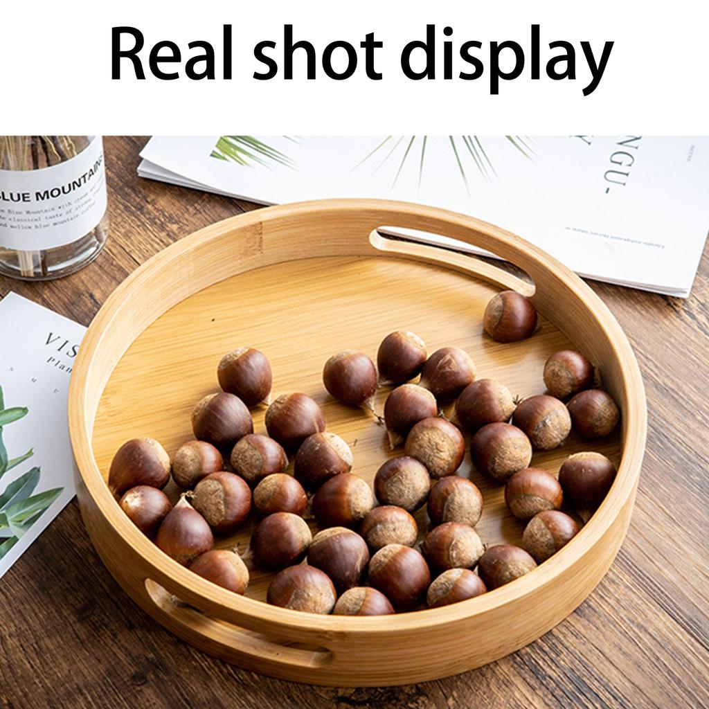 Serving Tray Bamboo Wood Color Round Tray For Water Tea Coffee Cakes 30 X 30 X 4 Cm
