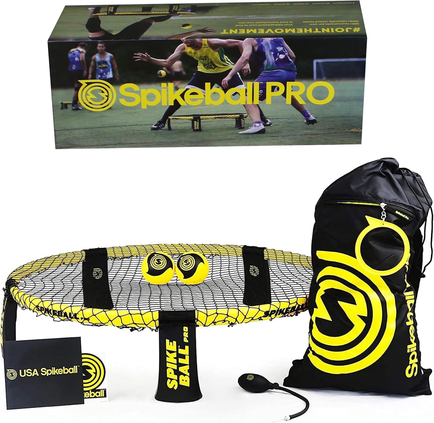 

Набор Spikeball Pro включает в себя улучшенный более прочный игровой мяч, новый мяч, разработанный для портативности, насос для мяча, официальную линию подачи, как показано на телешоу Shark Tank. серый