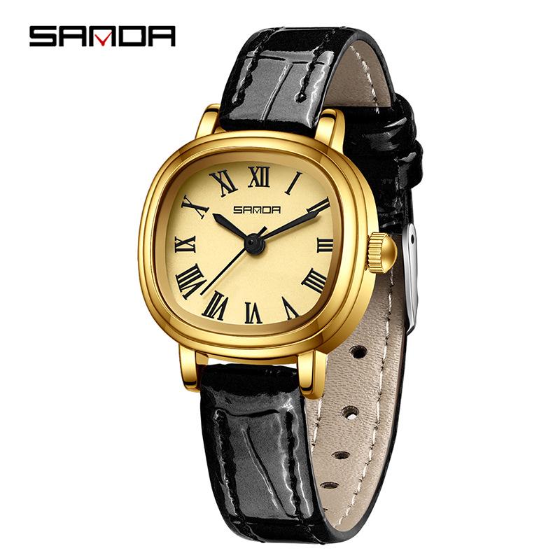 Sanda Women's Luxury Quartz Watch - Small Lightweight Square Design with Roman Numerals, Casual Waterproof Wristwatch