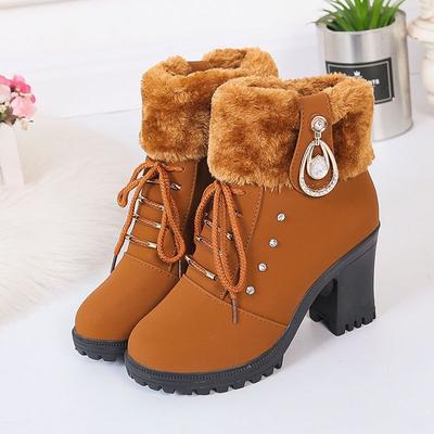 Päls Vinter Ankelstövlar för Kvinnor Plysch Tjock Varm Hög Klack Kvinnliga Korta Stövlar Fest Bröllopsskor Eleganta Botas Skor