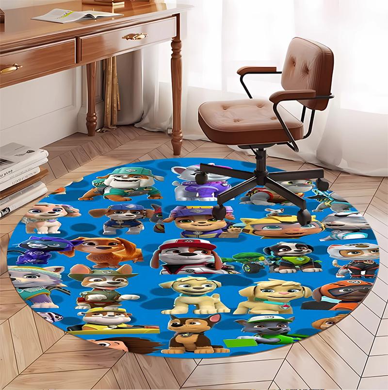 PAW Patrol Pattern Round Rug, Indoor/Outdoor Mat, for Picnic, Gameroom, Bedroom, Office, Living Room, Home Decor Carpet, Birthday Gift