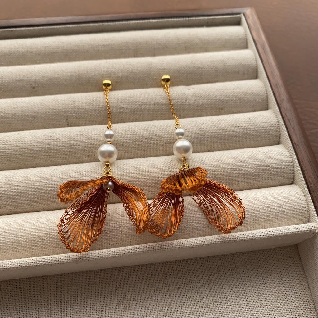 Handmade Inspiration Series Flower Pearl Fringed Earrings Earrings Elegant French Design Exquisite and Beautiful Earrings