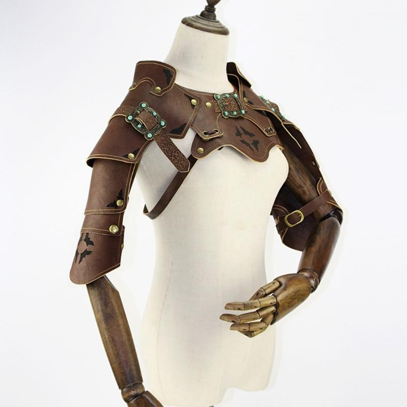 Medieval Faux PU Leathers Costume Armour Halloween Cosplay Warrior Armors Shoulder Armour, Double Shoulder Guard Harness