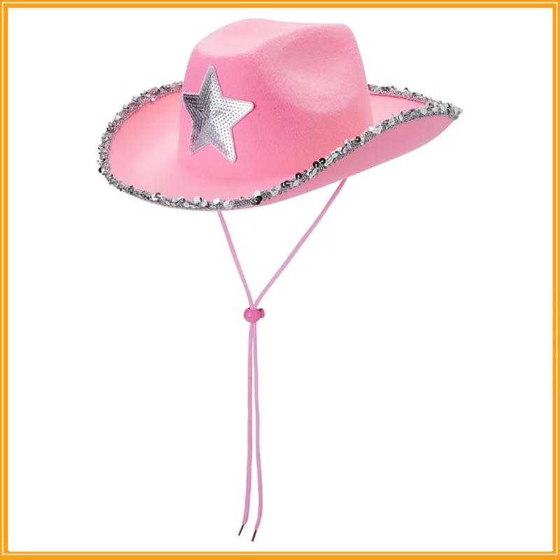 Pink Bride Party White Denim Hat with Five-Pointed Star Design