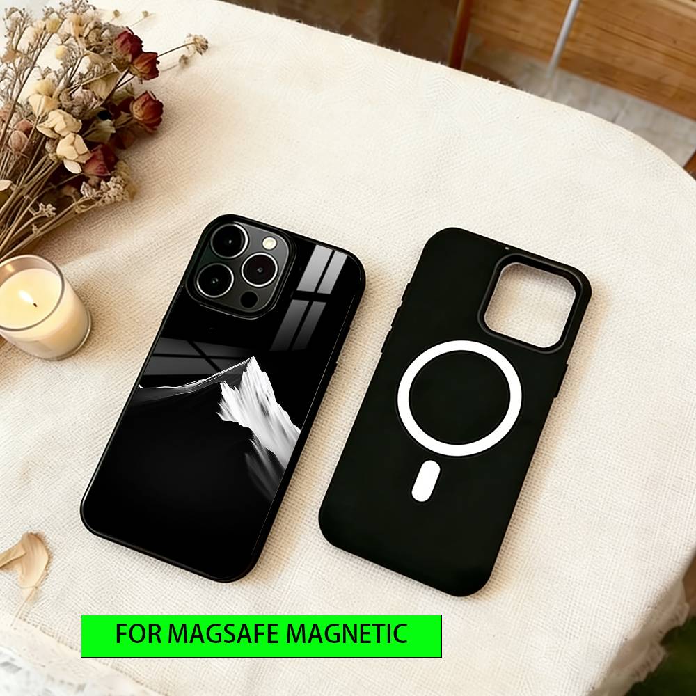 Black Mountain INS Design Phone Case For iPhone17,16,15,14,13,12,11 Plus,Pro Magnetic with Magsafe Wireless Charging