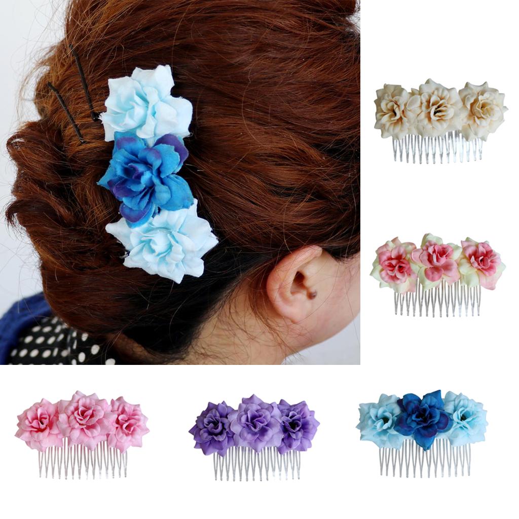 Buy Artificial Flower Hair Comb Girls Woman Headpiece Wedding Luau Party Light Champagne at