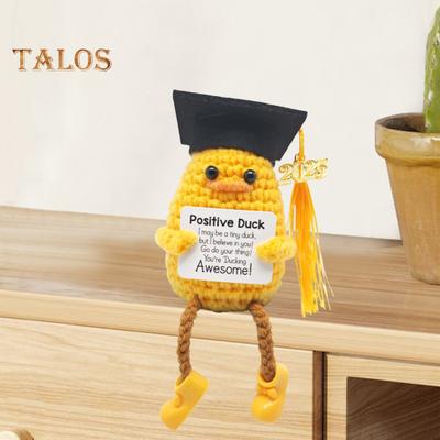 Crochet Doll Handmade Plush Positive Duck Inspirational Card Knitted Doll Backpack Accessory Graduation Gift