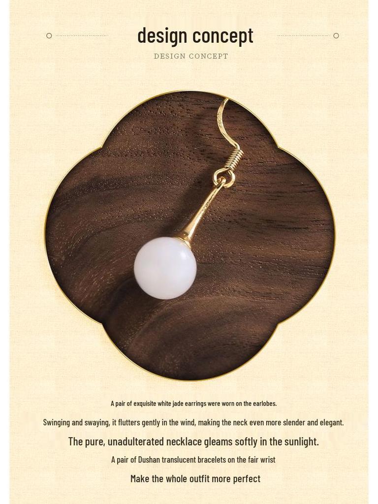 Antike Gold- und Weißjade-Ohrringe - Hanfu Cheongsam Stil Fee Mori Ohrclips