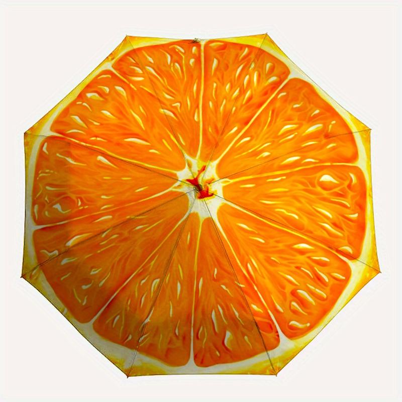 

1pc Orange Slice Auto Open/Close Umbrella with One-Touch Button, Compact Folding Canopy, Sturdy 8-Rib Windproof Design -139