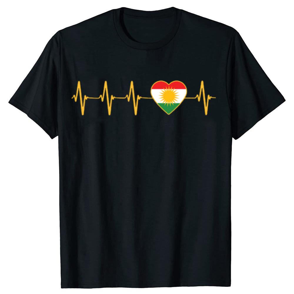 Funny Kurdistan Kurdish Heartbeat T Shirts Men Women Pure Cotton Funny Humor Streetwear Tee Shirt Short Sleeve Unisex Clothing