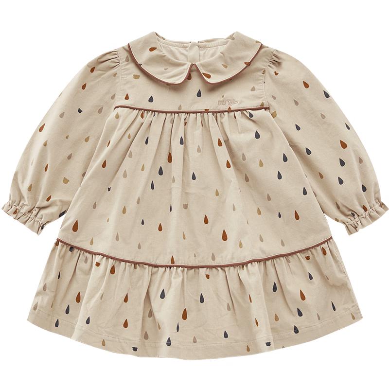 Rabi Girls' Corduroy Retro Lapel Long Sleeve Dress