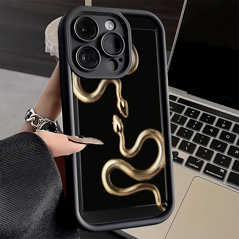 Black Snake Doodle Phone Case for iPhone 16 17 Air 16E 15 Pro Max 14 Plus 13 12 Mini Capa Soft Shell Silicone Funda