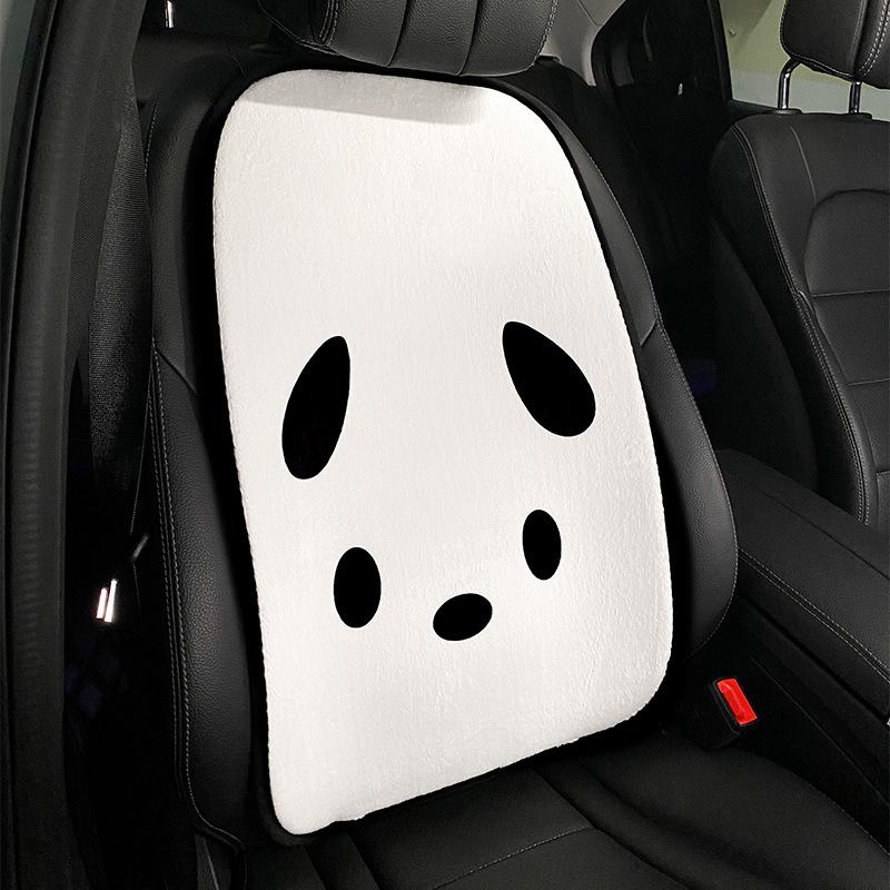 Niedliches schwarz-weißes Hunde-Auto-Kopfstützenkissen aus Plüsch, bequem und bequem