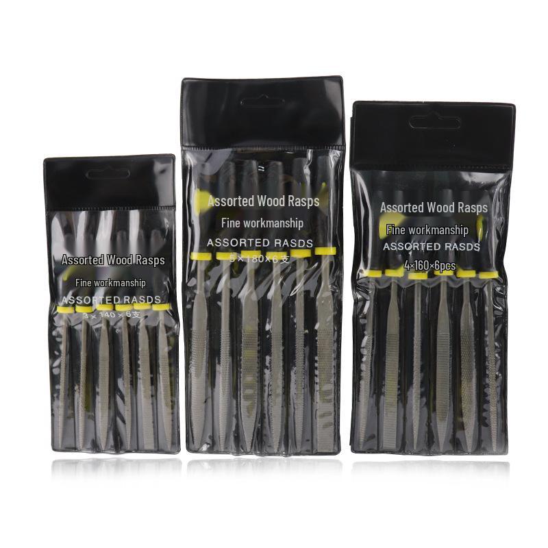 Mini Steel and Hardwood Woodworking File Set with Rasp and Scraper Sanding Tools 3x140mm (6-piece set)