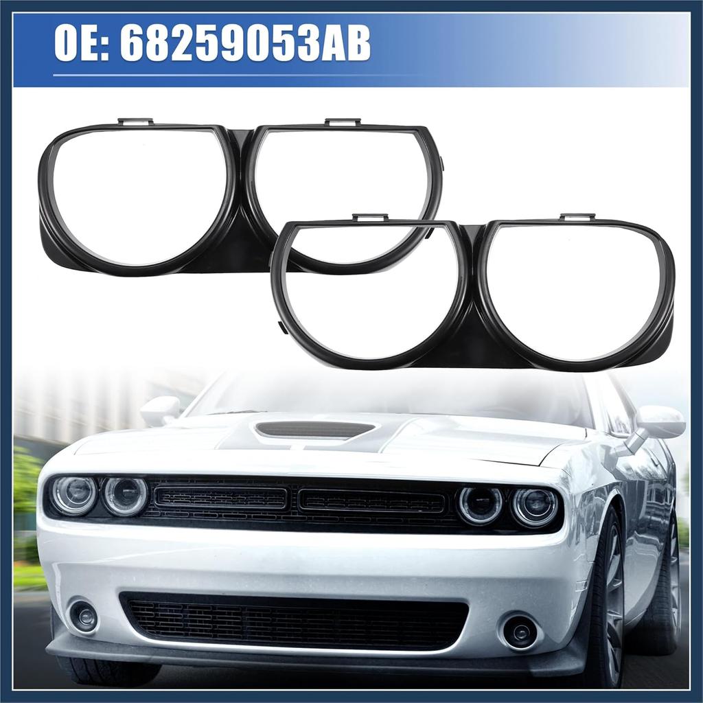 1 Pair Front Headlight Lamp Bezel Trim LH RH Car Headlight Bezel 68259053AB 68259053AA for Dodge Challenger 2015-2023 Stylish Design