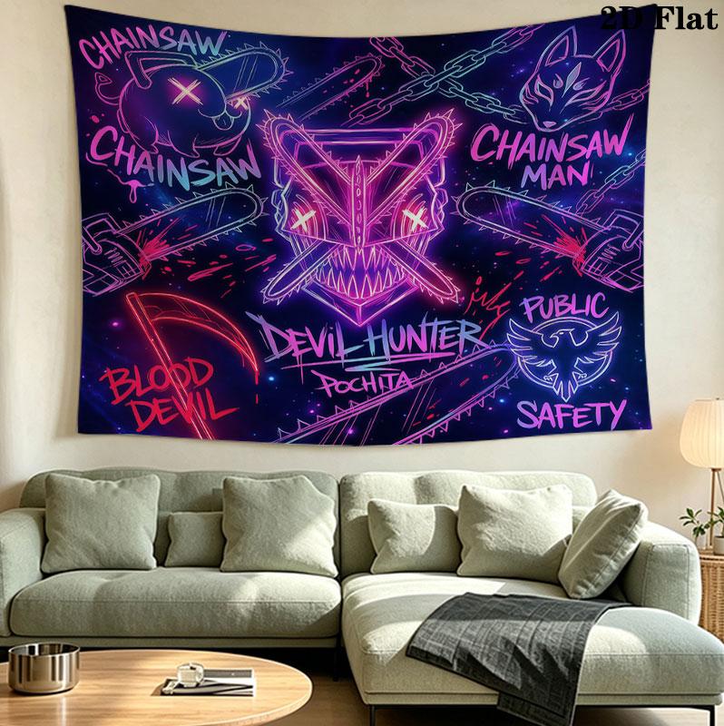 Chainsaw Man Wall Tapestry Aesthetic Wall Hanging Printed Fabric Blanket Decorative Tapestries For Bedroom Living Room Home Decor