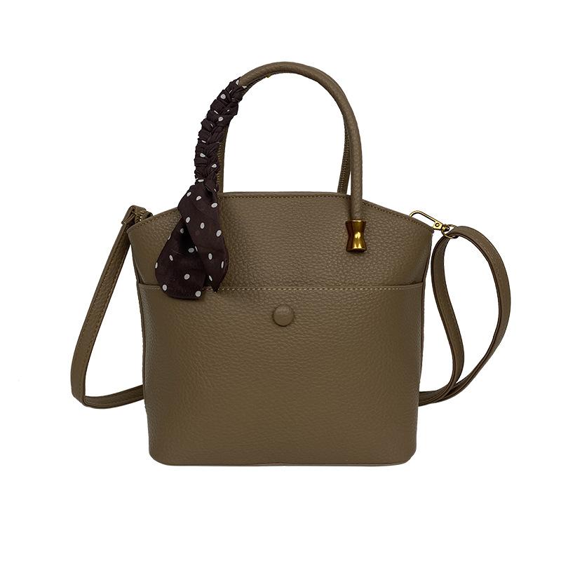 Premium retro soft leather portable bucket bag women's casual simple shoulder bag women's commuter messenger bag