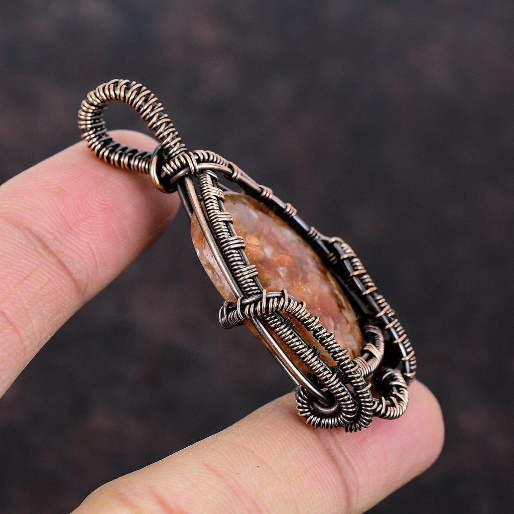 Sunstone Gemstone Copper Pendant Copper Wire Wrapped Pendant Handmade Boho Hippie Pendant Anniversary Gift Wire Wrapping Sunstone Jewelry