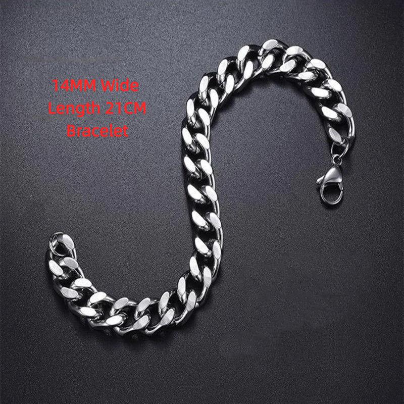 Stainless Steel Cuban Link Chain Silver Color Necklace Bracelet For Men Jewelry 8/10/12/14Mm Width Hip Hop Punk Accessories