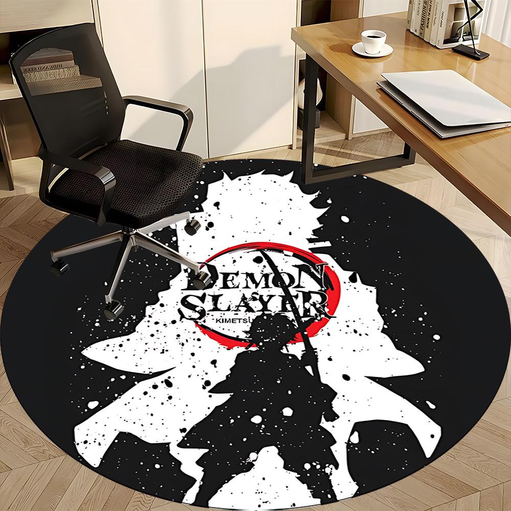 1PC Demon Slayer Office Round Rug - Perfect for Office or Study Decor, Machine Washable, Non-Slip Backing, Decorative Floor Mat