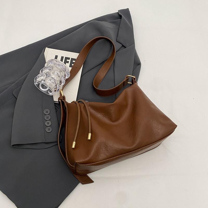Solid Color Commuter Large Capacity Shoulder Bag Female Leather Crossbody Bag Underarm Dumpling Bag for Women