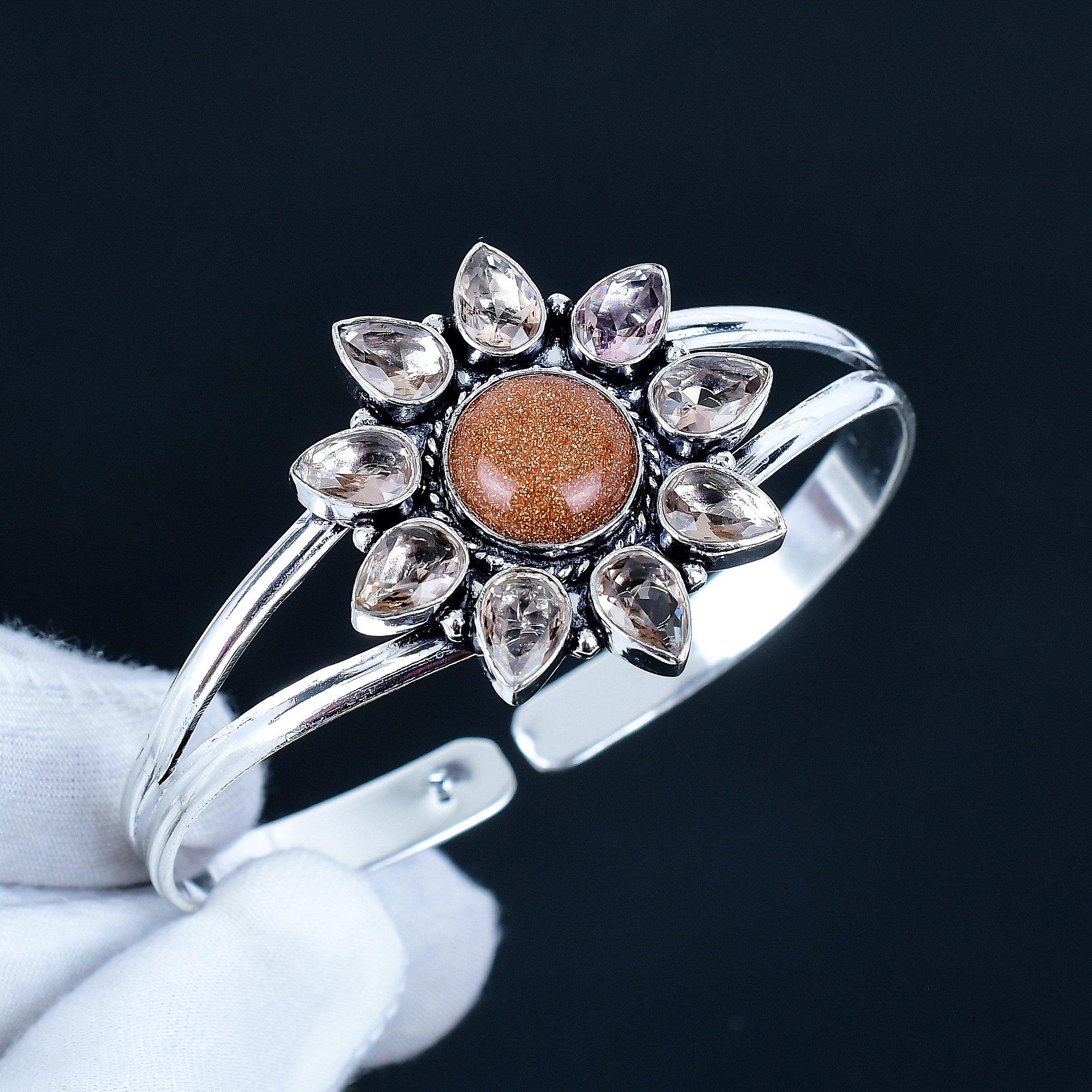 

Natural Red Sunstone Gemstone Handmade Cuff Bangle 925 Sterling Silver Cuff Bangle, Morganite Flower Shape Bracelet For Wife, Unisex Bangle 7 красный