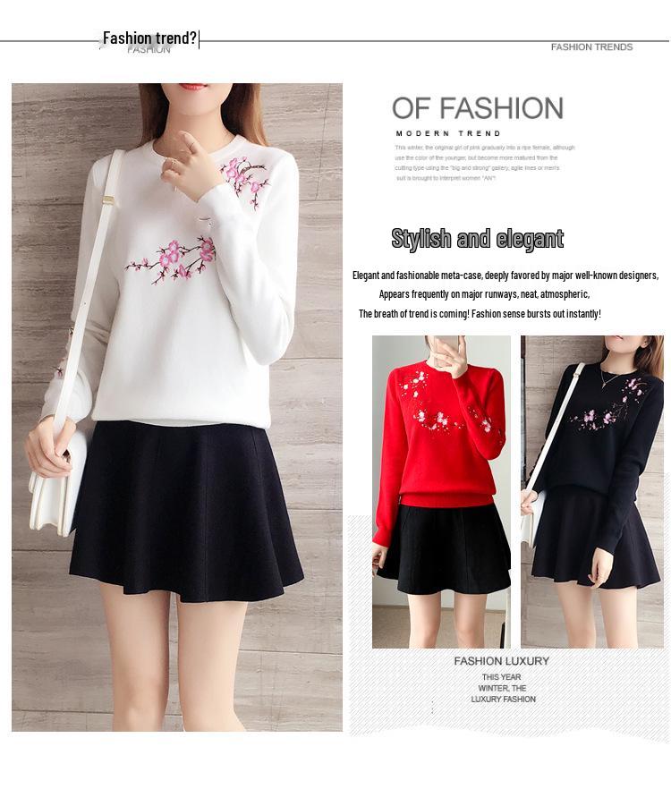 In Stock: 2025 New Style Plum Blossom Embroidered College Sweater - Autumn/Winter Knit Pullover for Trendy Women