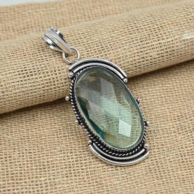 Gioielli con pendente in pietra preziosa fatti a mano in argento sterling massiccio 925 con ametista verde del Ringraziamento