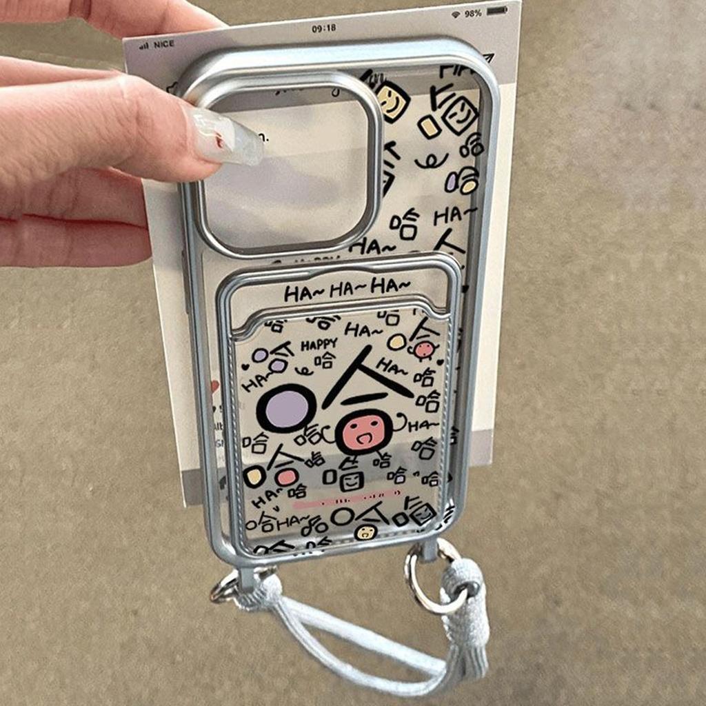 Electroplated Lanyard Card Bag Full Screen Simple High-end Couple Mobile Phone Case Cartoon Protective Cover TPU Trendy Brand