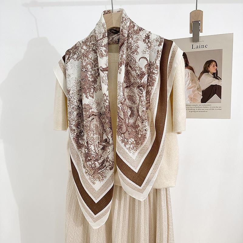 

Корейская версия ретро-персонажа, шарфа с принтом льва в пастбищах, модного и высококачественного шарфа с узором «елочка» для профессиональной одежды 90*90