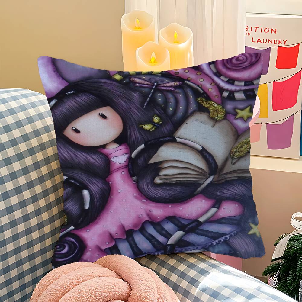 S-Santoro-Gorjuss Cute Cartoon Girl Office Cushion Pillowcase Car Cushion Cover45X45CM Lumbar Pillowcase Sofa Pillowcover