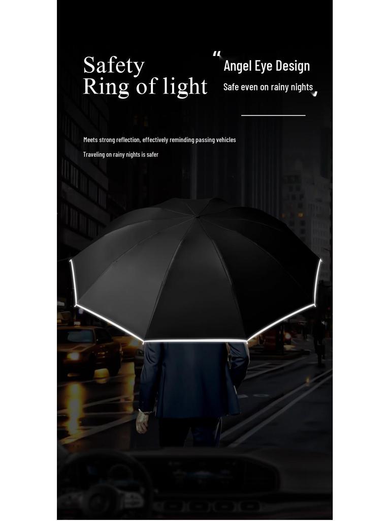 Automatic Windproof Umbrella: UV Protection, Large Folding Design, Wooden Handle for Sun and Rain