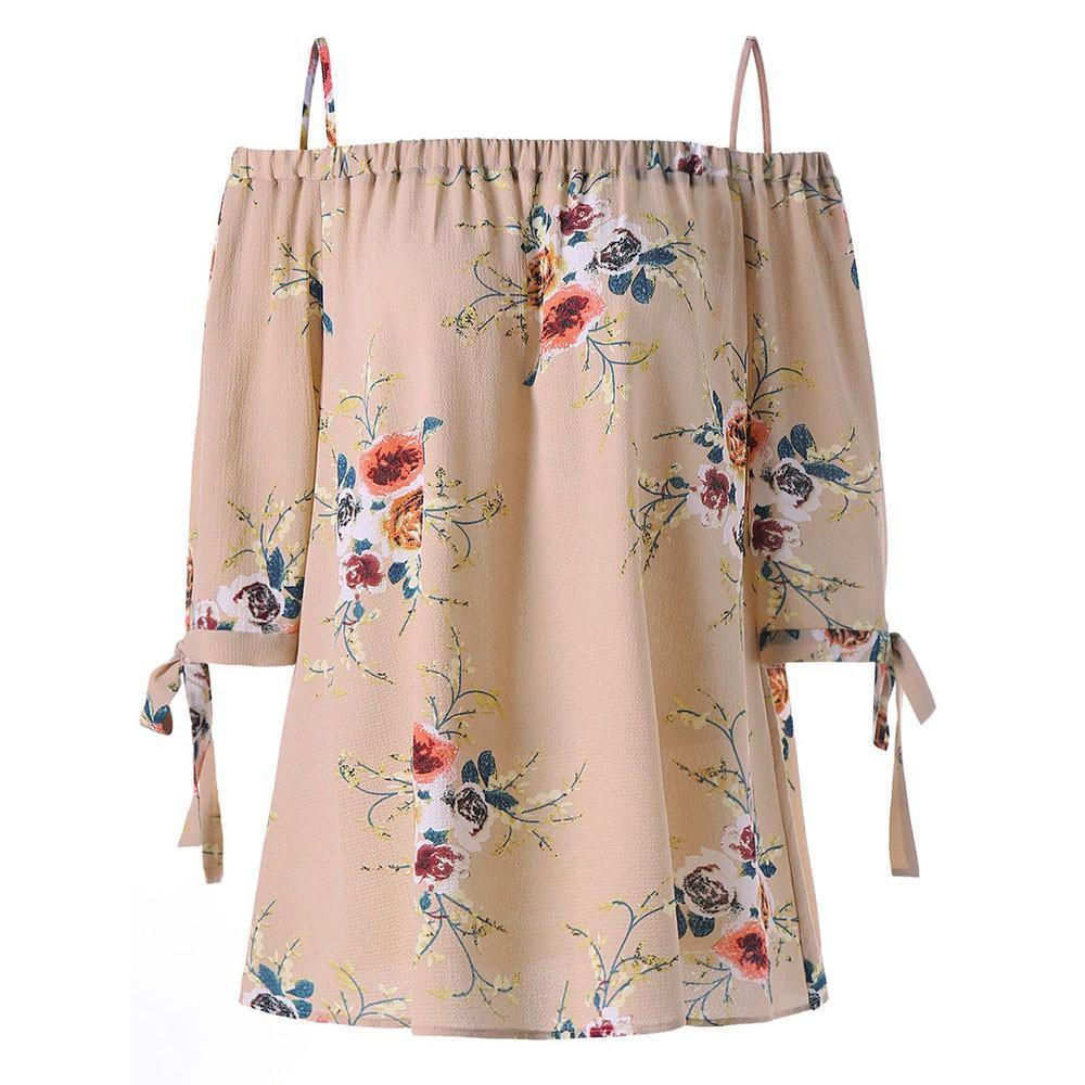 Fashion Womens Plus Size Floral Print Cold Blouse Camis Casual Shoulder Tops For Summer