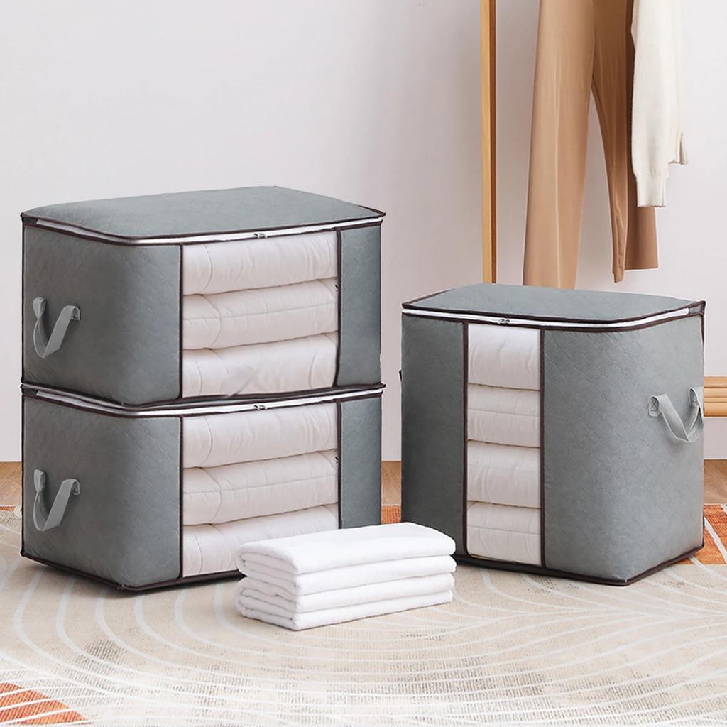 1/3pcs Extra Large Handle Storage Bag - Portable Clothing and Quilt Organizing Bag with Window, Durable Polyester Material