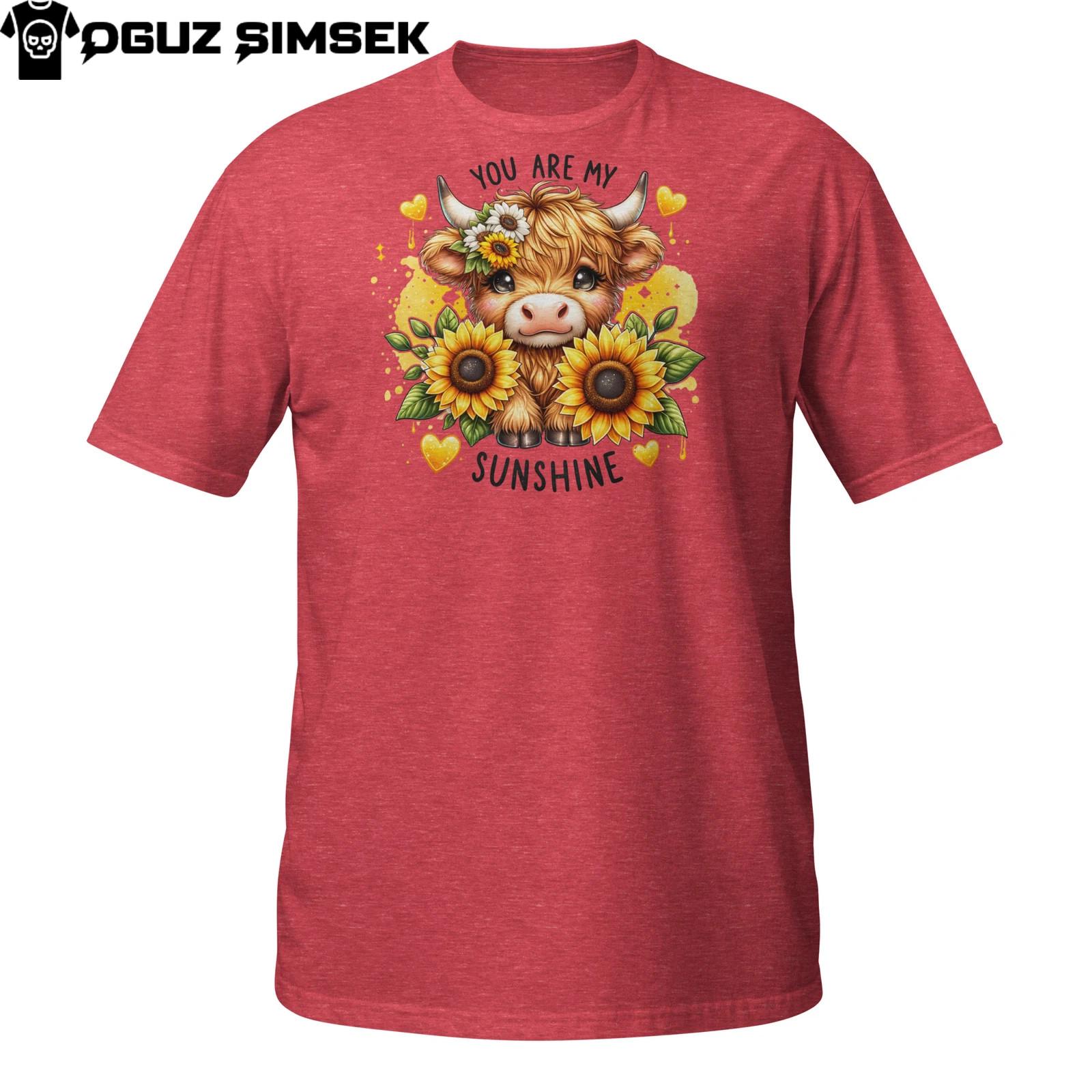 You Are My Sunshine Highland Cow T-Shirt Mens Womens Tees Top | Cute Sunflower Country Farm Animal XL