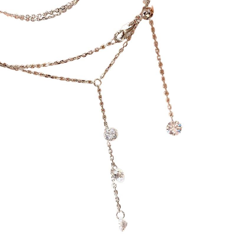 New In Sparkling Exquisite Micro Inlaid Circular Gemstone Tassel Collar Chain Silver 925 Minimalist Chain Necklace Party Jewelry