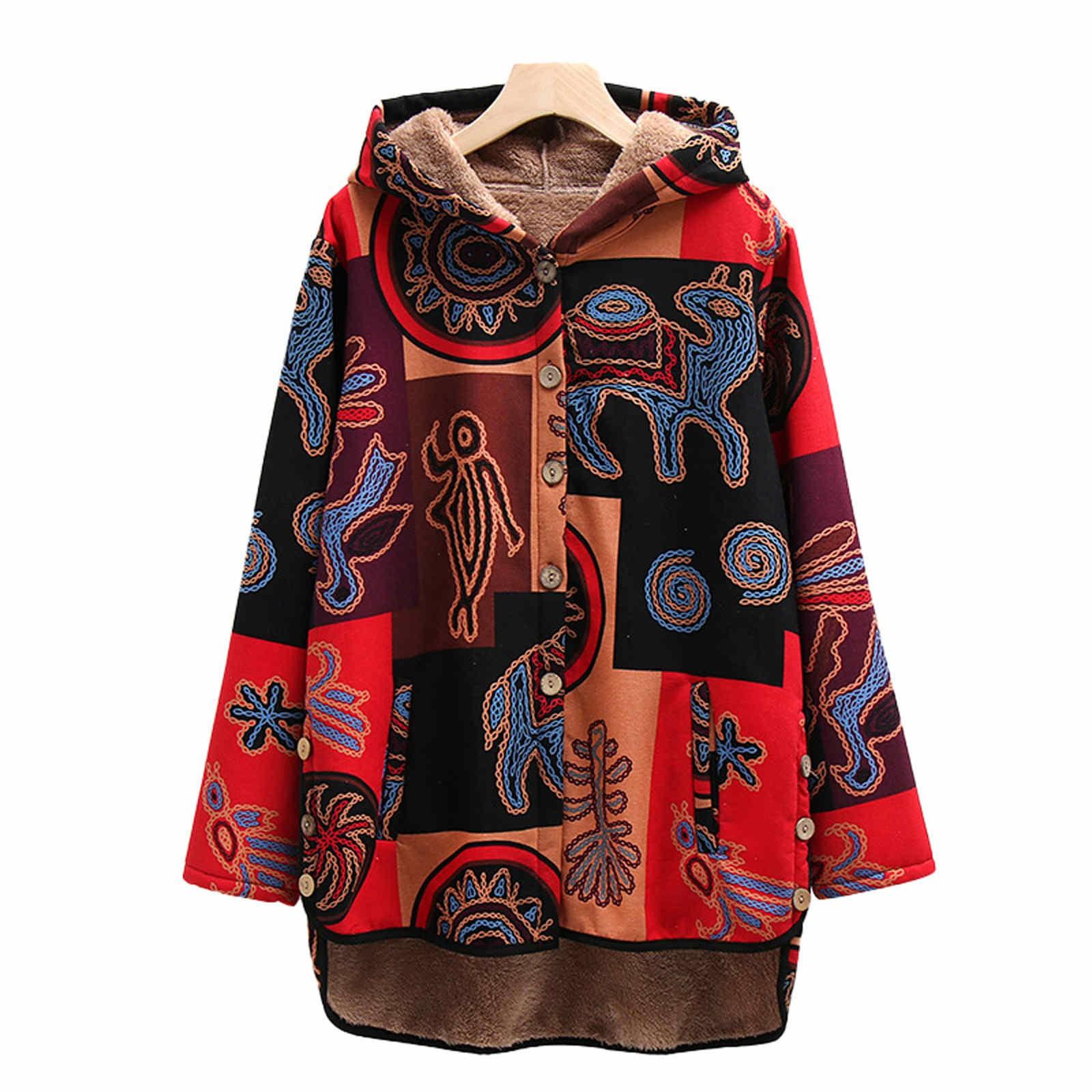 

(SU)Женский пуловер с капюшоном и карманами в этническом стиле, мягкая куртка средней длины с длинными рукавами XXXXL красный