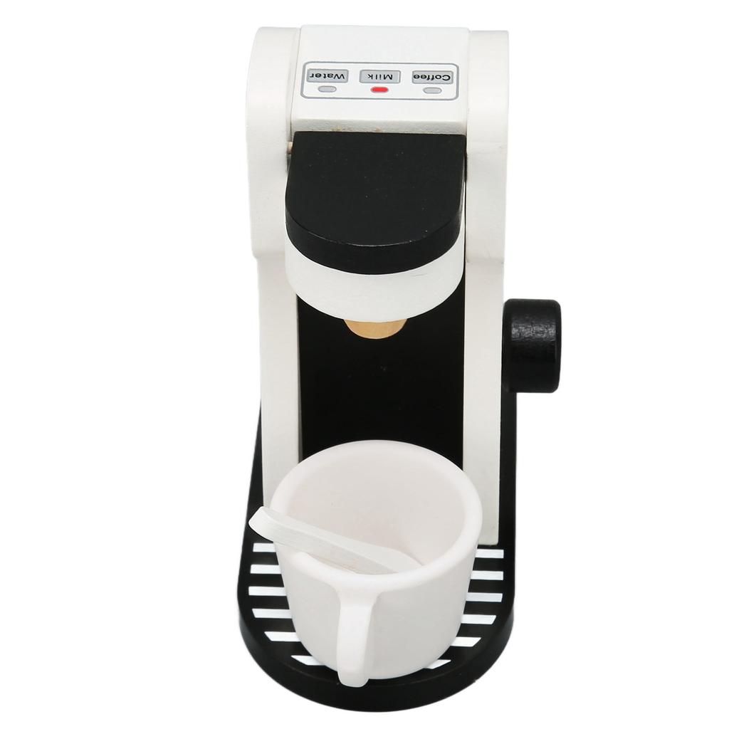 Kids Coffee Maker Playset Black White Rounded Edges Educational Wood Vivid Toddler Kitchen Playset f
