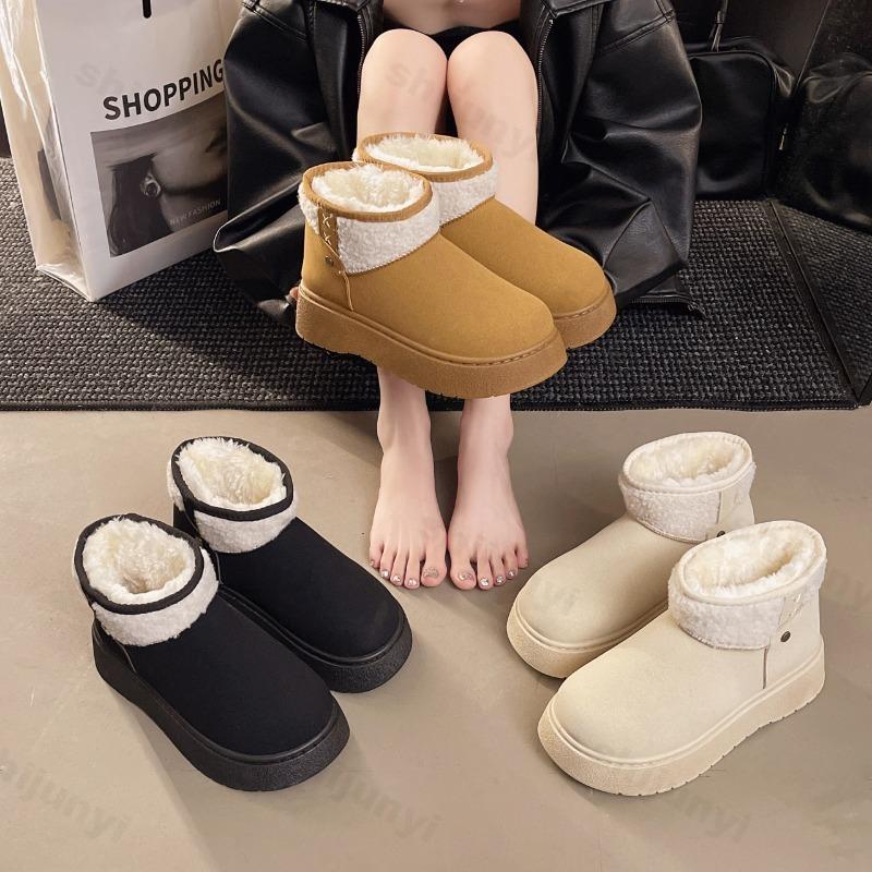 Winter Vintage Warm Velvet Thick Soled Casual Snow Boots for Women Versatile Plush Comfortable Slip On Chunky Cotton Boots