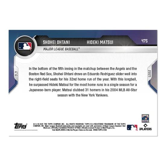 Shohei Ohtani Hideki Matsui Commemorative Leaps Matsui For Most HRs In A Season By A Player 2021 Shohei Ohtani Hideki Matsui & #475 Card (32)