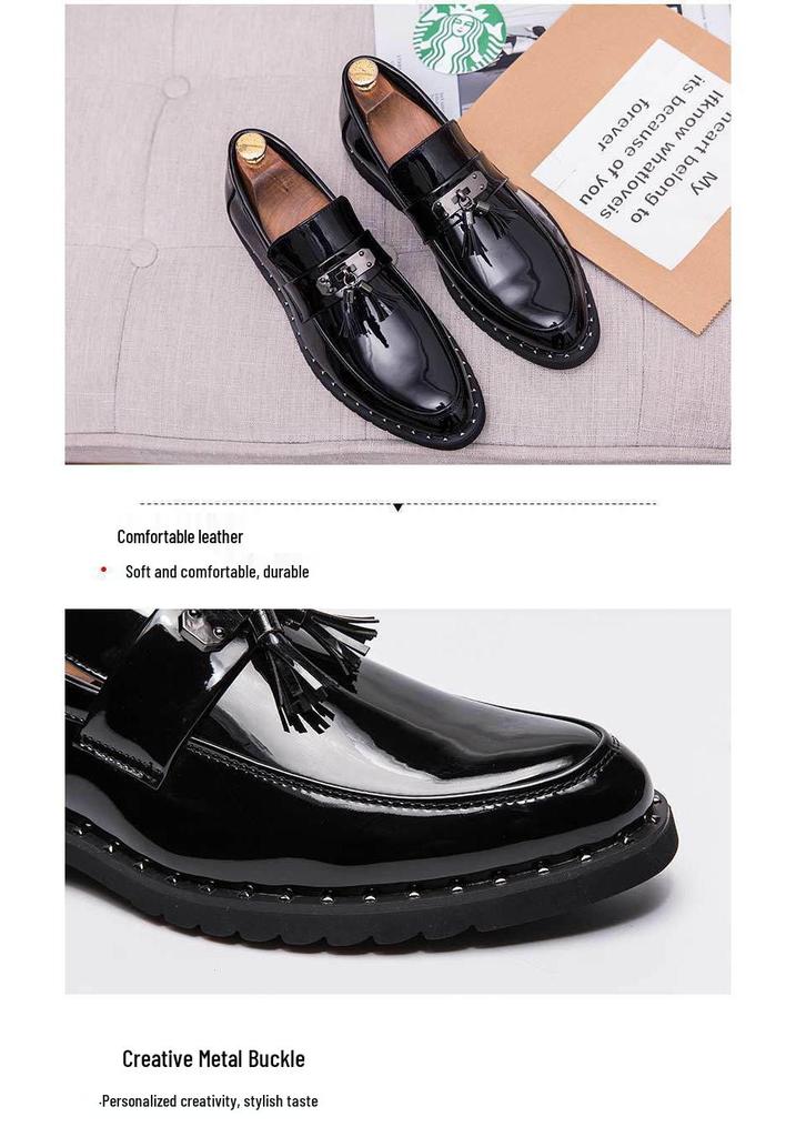 Men's Autumn Glossy Leather Slip-On Casual Shoes, British Style