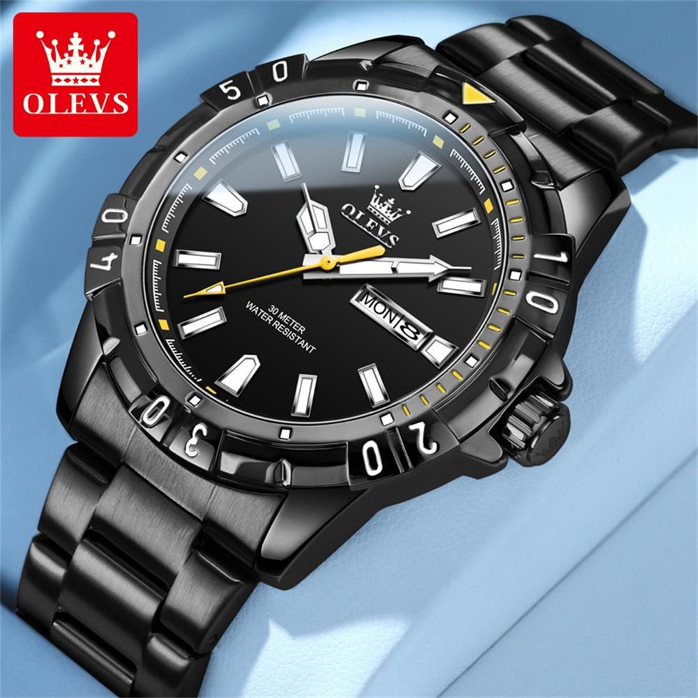 OLEVS 5560 Top Brand Quartz Wristwatch for Men Dual Calendar Waterproof Stainless Steel Luminous Luxury Men's Business Watch