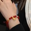 Natural Agate Bracelet, Round Bead Pony Pendant, Bracelet, Female Simple Handmade Elastic Rope Design Bracelet. Fashion Women Daily Jewelry Lucky Gift