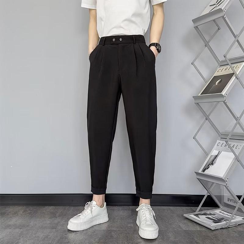Pantalones de traje casuales ajustados de nueve puntos de estilo británico para hombre 2023, moda para todo tipo de combinaciones con influencia coreana.