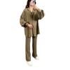 European and American Spot Women's Suit 2025 New Fashion Bubble Long-sleeved Loose Lace-up Shirt Straight Casual Pants Two Pieces